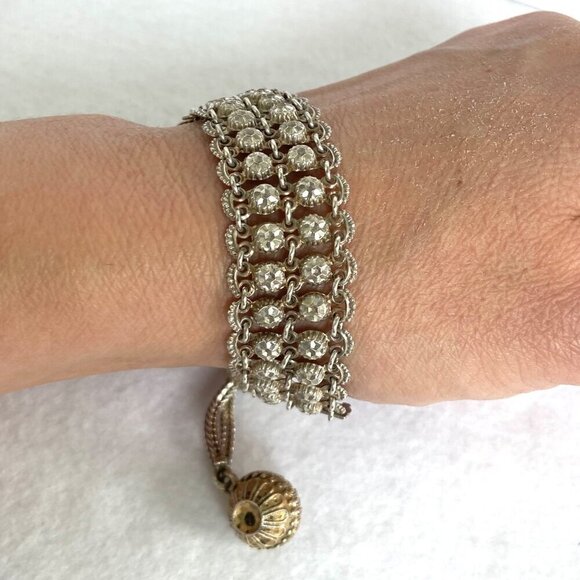 Vintage Antique 800 Silver 2 Row Diamond Cut Adjustable Foxtail Slide Bracelet - Picture 12 of 17